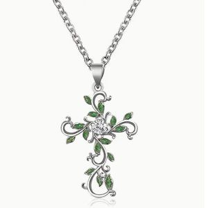 NEW Delicate Silver Vine Entwined Cross Necklace